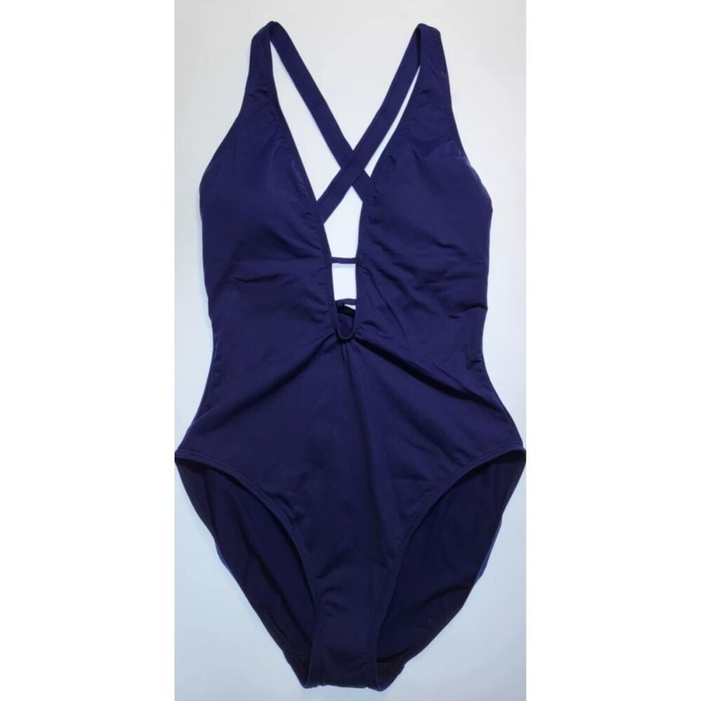 Lauren Ralph Lauren One Piece -Swimsuit Navy Blue V-Neck Size 4 NWT